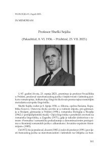 Profesor Shefki Sejdiu (Pakashticë, 8. VI. 1936. – Prishtinë, 23. VII. 2023.) : in memoriam / Begzad Baliu