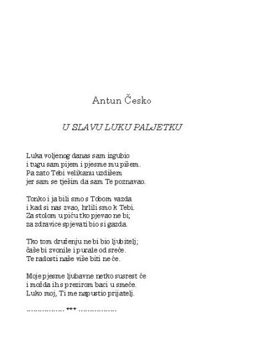U slavu Luku Paljetku / Antun Česko