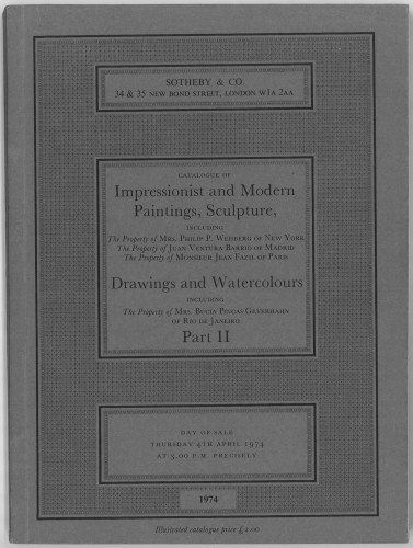 Catalogue of impressionist and modern paintings, sculpture, watercolours and drawings : part II : day of sale Thursday 4th April 1974 ... / Sotheby & Co.