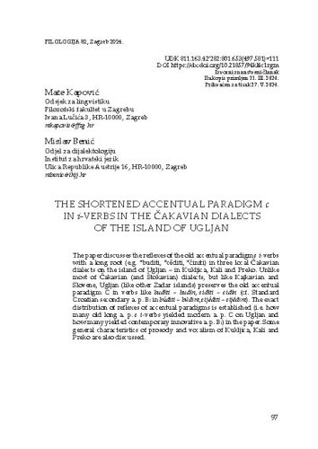 The shortened accentual paradigm c in i-verbs in the Čakavian dialects of the island of Ugljan / Mate Kapović