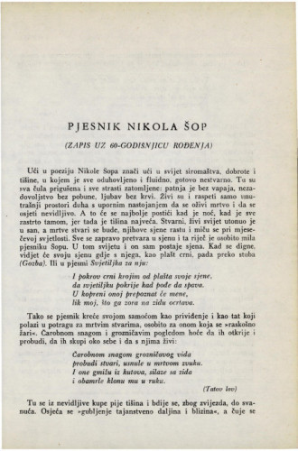 Pjesnik Nikola Šop : (zapis uz 60-godišnjicu rođenja) / N. Milićević