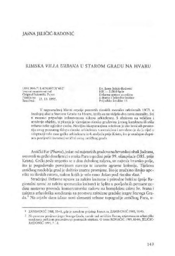 Rimska villa urbana u Starom Gradu na Hvaru / Jasna Jeličić-Radonić