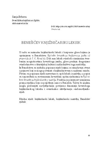 Benešićev knjižničarski leksik / Sanja Brbora