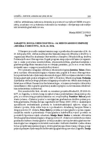 Sarajevo, Bosna i Hercegovina – 14. Međunarodni simpozij »Muzika u društvu«, 24-26. 10. 2024. : [izvješće] / Lucija Konfic