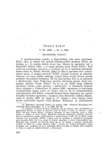 Ferdo Šišić : 9. III. 1869. - 21. I. 1940. : [nekrolog] / V. Novak