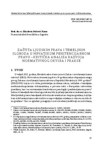 Zaštita ljudskih prava i temeljnih sloboda u hrvatskom penitencijarnom prakse - kritička analiza razvoja normativnog okvira i prakse / Elizabeta Ivičević Karas