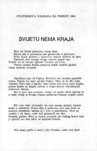 Svijetu nema kraja / Charles Simic ; izabrao i preveo Tomislav Mihalić