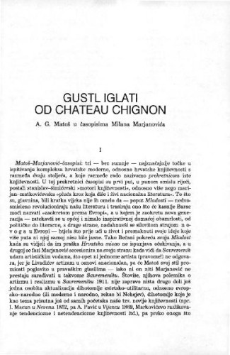 Gustl Iglati od Château Chignon : A. G. Matoš u časopisima Milana Marjanovića / Vinko Brešić 
