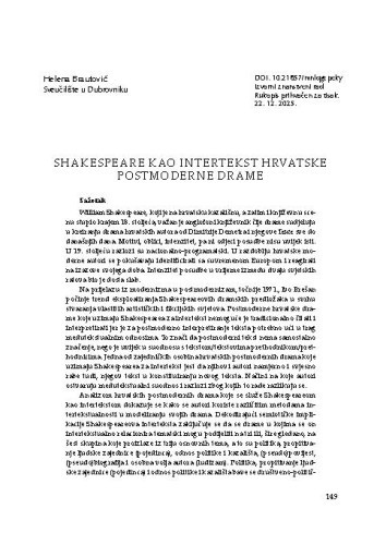 Shakespeare kao intertekst hrvatske postmoderne drame / Helena Brautović