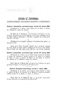 Izvodi iz zapisnika Jugoslavenske akademije znanosti i umjetnosti [1868]