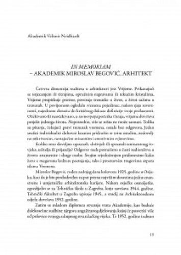 In memoriam - akademik Miroslav Begović, arhitekt / Velimir Neidhardt