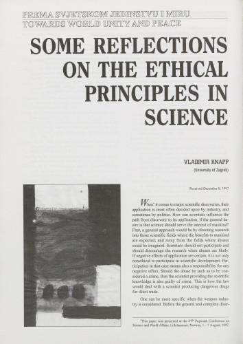 Some reflections on the ethical principles in science / Vladimir Knapp