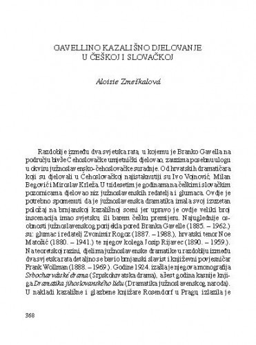 Gavellino kazališno djelovanje u Češkoj i Slovačkoj / Aloisie Zmeškalová