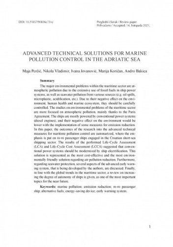 Advanced technical solutions for marine pollution control in the Adriatic Sea / Maja Perčić, Nikola Vladimir, Ivana Jovanović, Marija Koričan, Andro Bakica