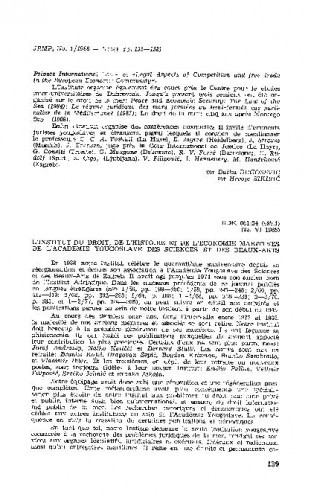 L'institut du droit, de l'histoire et de l'economie maritimes de l'Academie yougoslave des sciences et des beaux arts : [bilješka] / Vladimir-Đuro Degan