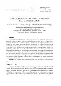 Immunosupressive therapy in the lung transplant recipient / Gordana Pavliša, Andrea Vukić Dugac, Peter Jaksch, Miroslav Samaržija
