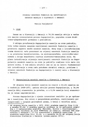 Utjecaj osnovnih funkcija na depopulaciju seoskih naselja u Slavoniji i Baranji / Matija Panjaković