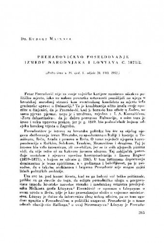 Preradovićevo posredovanje između narodnjaka i Lonyaya g. 1871/2. / Rudolf Maixner