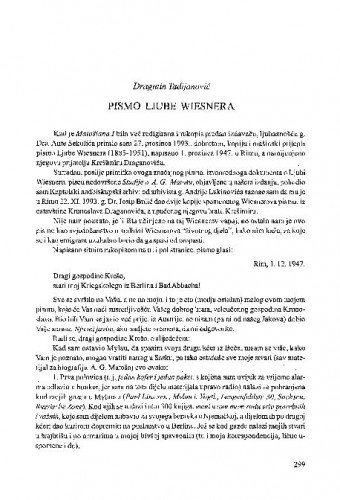 Pismo Ljube Wiesnera / Dragutin Tadijanović