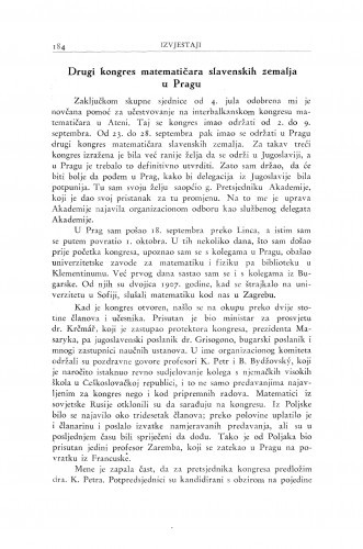 Drugi kongres matematičara slavenskih zemalja u Pragu / V. Varićak