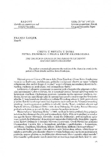 Crkva u Hrvata u doba Petra Zrinskog i Frana Krste Frankopana / Franjo Šanjek