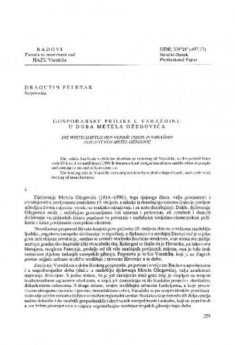Gospodarske prilike u Varaždinu u doba Metela Ožegovića / Dragutin Feletar