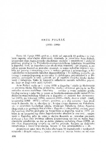 Ante Polšak (1930-1990) : [nekrolozi] / V. Kranjec, I. Gušić