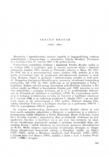 Srečko Brodar (1893-1987) : [nekrolozi] / Mirko Malez