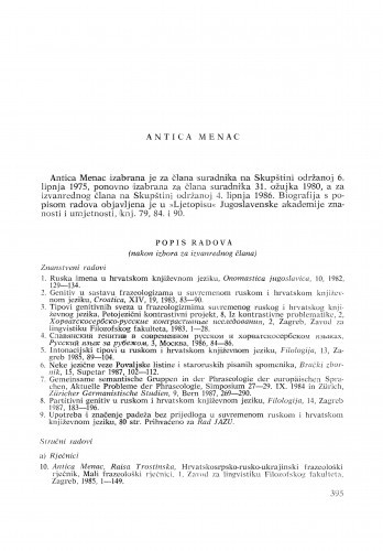 Antica Menac : [biografije novih članova Akademije]