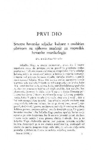 Smotre hrvatske seljačke kulture s osobitim obzirom na njihovo značenje za napredak hrvatske muzikologije / B. Širola