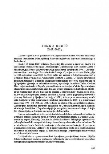 Jerko Bezić (1929.-2010.) : [nekrolog] / Koraljka Kos