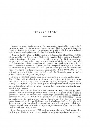 Branko Kesić (1910-1988) : [nekrolozi] / Fedor Valić