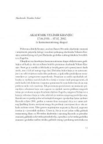 Akademik Velimir Kranjec : 17.06.1930.-07.02.2002. : [govor sa komemorativnog skupa održanog 7. veljače 2003. u palači HAZU]