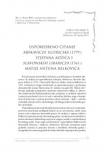 Usporedbeno čitanje Abekavicze illyricske (1779.) Stjepana Adžića i Slavonskih libaricza (1761.) Matije Antuna Relkovića / Anica Bilić