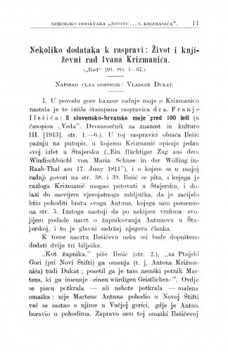 Život i književni rad Ivana Krizmanića : nekoliko dodataka k raspravi / V. Dukat