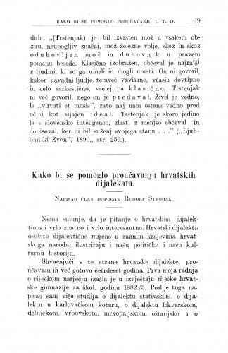 Kako bi se pomoglo proučavanju hrvatskoh dijalekata / R. Strohal