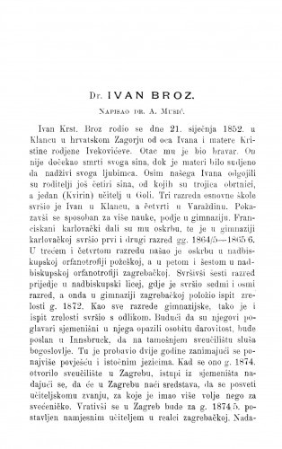 Dr. Ivan Broz : [nekrolog.] / A. Musić