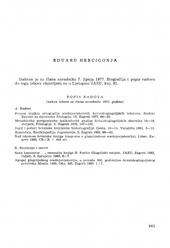Eduard Hercigonja : [biografije novih članova Akademije]