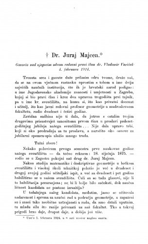 Dr. Juraj Majcen : [govor nad odrom] / V. Varićak