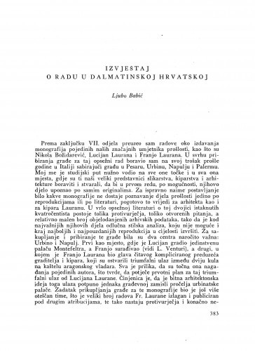 Izvještaj o radu u Dalmatinskoj Hrvatskoj / Lj. Babić