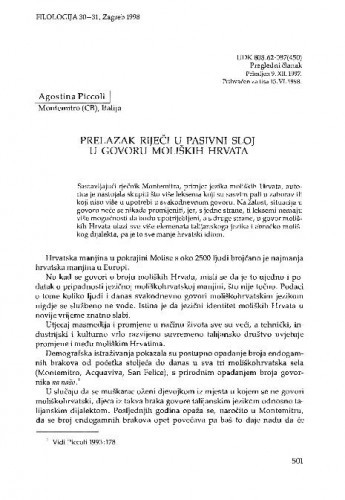 Prijelazak riječi u pasivni sloj u govoru moliških Hrvata / Agostina Piccoli