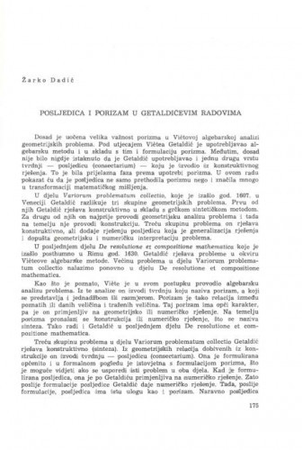 Posljedica i porizam u Getaldićevim radovima / Žarko Dadić