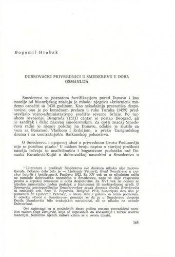 Dubrovački privrednici u Smederevu u doba Osmanlija / Bogumil Hrabak