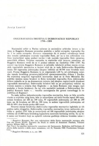 Osiguravajauća društva u Dubrovačkoj Republici 1794-1804. / Josip Luetić