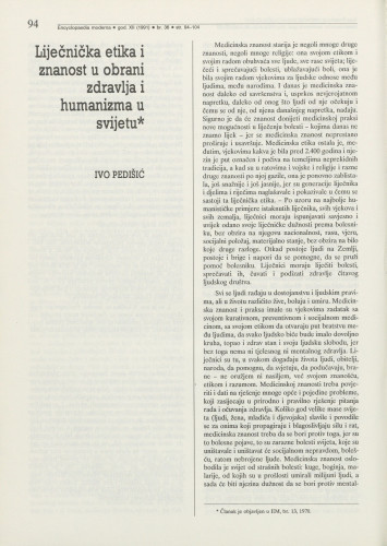 Liječnička etika i znanost u obrani zdravlja i humanizma u svijetu / Ivo Pedišić