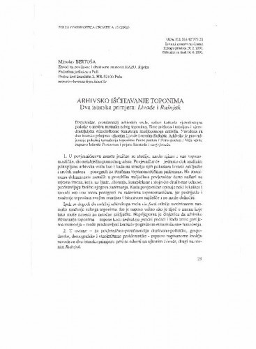 Arhivsko iščitavanje toponima : dva istarska primjera: Livade i Rušnjak / Miroslav Bertoša