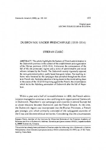 Dubrovnik under French rule (1810-1814) / Stjepan Ćosić