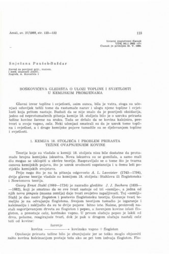 Boškovićeva gledišta o ulozi topline i svjetlosti u kemijskim promjenama / Snježana Paušek-Baždar