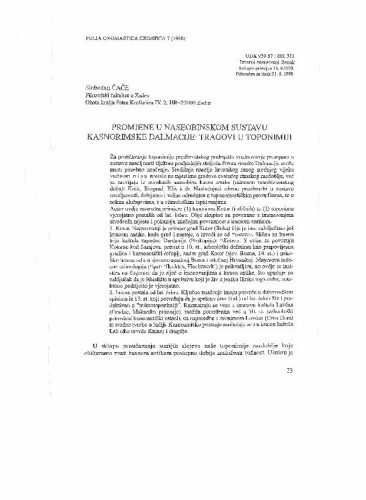 Promjene u naseobinskom sustavu kasnorimske Dalmacije : tragovi u toponimiji / Slobodan Čače