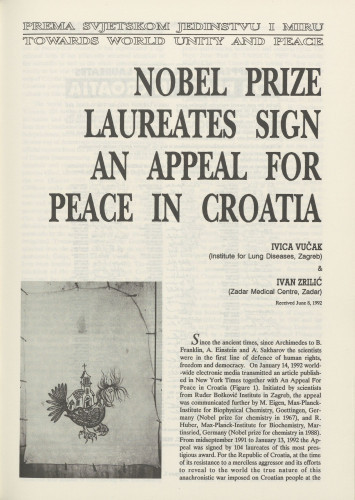 Nobel Prize laureates sign an appeal for peace in Croatia / Ivica Vučak, Ivan Zrilić